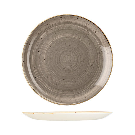 Round Plate - 288mm, Peppercorn grey, Stonecast from Churchill. Vitrified, made out of Porcelain and sold in boxes of 6. Hospitality quality at wholesale price with The Flying Fork!