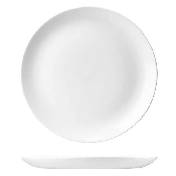 Round Coupe Plate - 342mm from Churchill. made out of Porcelain and sold in boxes of 6. Hospitality quality at wholesale price with The Flying Fork!
