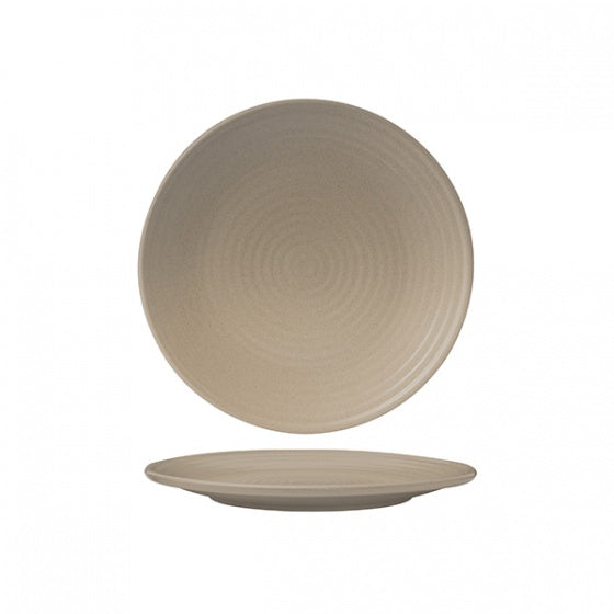 Round Coupe Plate - Ribbed, 210mm, Sand from Zuma. Matt Finish, made out of Ceramic and sold in boxes of 6. Hospitality quality at wholesale price with The Flying Fork!