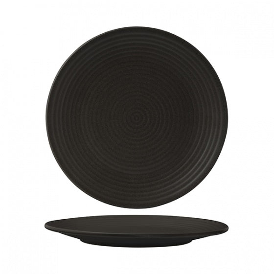 Round Coupe Plate - Ribbed, 310mm, Zuma Charcoal from Zuma. Matt Finish, made out of Ceramic and sold in boxes of 3. Hospitality quality at wholesale price with The Flying Fork!