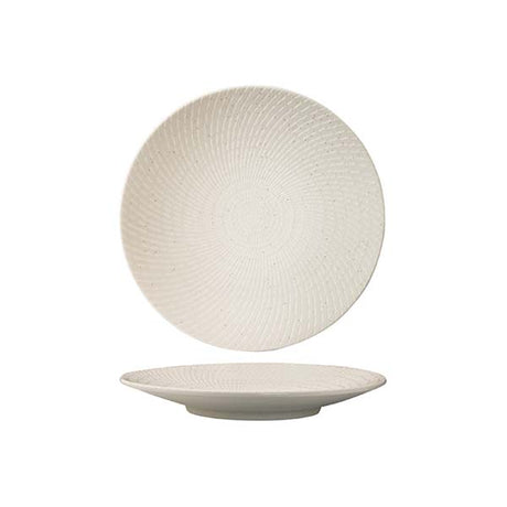 Round Plate - Coupe, 155mm, White Swirl from Luzerne. Textured, made out of Ceramic and sold in boxes of 24. Hospitality quality at wholesale price with The Flying Fork!