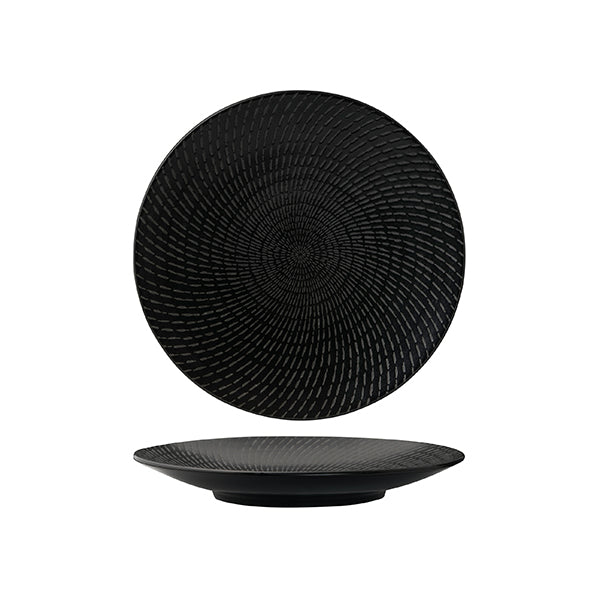 Round Plate - Coupe, 205mm, Black Swirl from Luzerne. Matt Finish, made out of Ceramic and sold in boxes of 6. Hospitality quality at wholesale price with The Flying Fork!