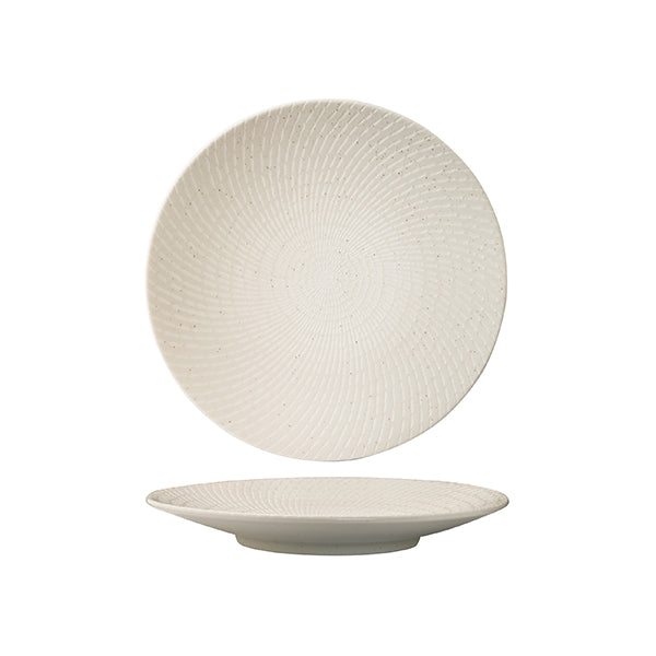 Round Plate - Coupe, 205mm, White Swirl from Luzerne. Textured, made out of Ceramic and sold in boxes of 24. Hospitality quality at wholesale price with The Flying Fork!