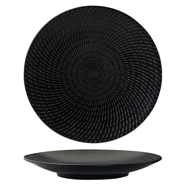Round Plate - Coupe, 310mm, Black Swirl from Luzerne. made out of Ceramic and sold in boxes of 3. Hospitality quality at wholesale price with The Flying Fork!