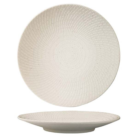 Round Plate - Coupe, 310mm, White Swirl from Luzerne. Textured, made out of Ceramic and sold in boxes of 12. Hospitality quality at wholesale price with The Flying Fork!