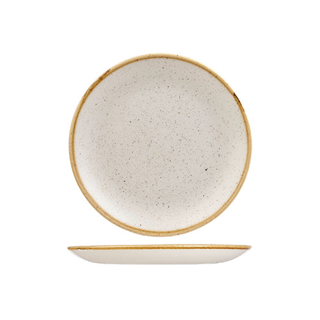 Round Plate - 165mm, Barley White, Stonecast from Churchill. Vitrified, made out of Porcelain and sold in boxes of 6. Hospitality quality at wholesale price with The Flying Fork!