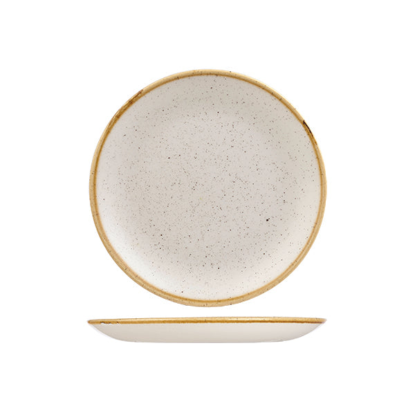 Round Plate - 165mm, Barley White, Stonecast from Churchill. Vitrified, made out of Porcelain and sold in boxes of 6. Hospitality quality at wholesale price with The Flying Fork!