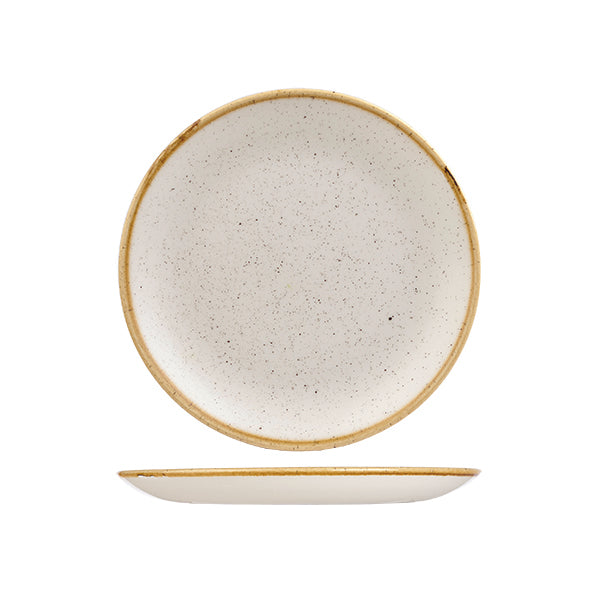Round Plate - 217mm, Barley White, Stonecast from Churchill. Vitrified, made out of Porcelain and sold in boxes of 6. Hospitality quality at wholesale price with The Flying Fork!