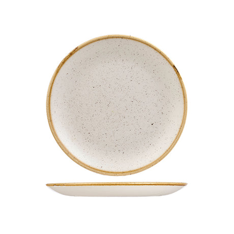 Round Plate - 217mm, Barley White, Stonecast from Churchill. Vitrified, made out of Porcelain and sold in boxes of 6. Hospitality quality at wholesale price with The Flying Fork!