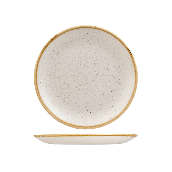 Round Plate - 217mm, Barley White, Stonecast from Churchill. Vitrified, made out of Porcelain and sold in boxes of 6. Hospitality quality at wholesale price with The Flying Fork! 