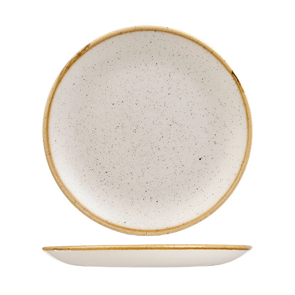 Round Plate - 260mm, Barley White, Stonecast from Churchill. Vitrified, made out of Porcelain and sold in boxes of 6. Hospitality quality at wholesale price with The Flying Fork!