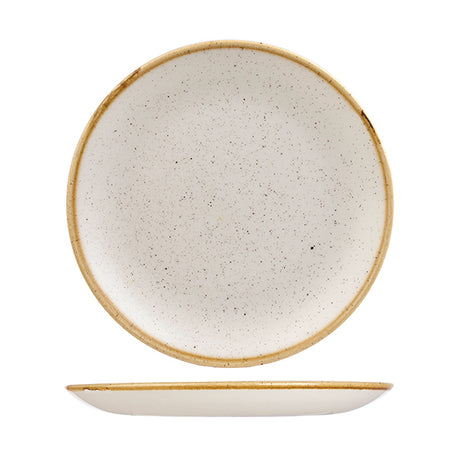 Round Plate - 260mm, Barley White, Stonecast from Churchill. Vitrified, made out of Porcelain and sold in boxes of 6. Hospitality quality at wholesale price with The Flying Fork!