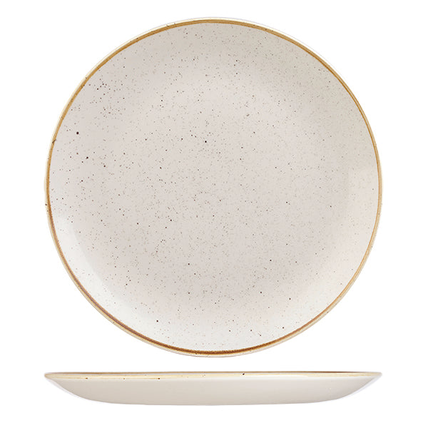 Round Plate - 288mm, Barley White, Stonecast from Churchill. Vitrified, made out of Porcelain and sold in boxes of 6. Hospitality quality at wholesale price with The Flying Fork!
