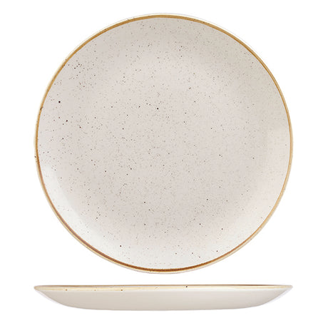 Round Plate - 288mm, Barley White, Stonecast from Churchill. Vitrified, made out of Porcelain and sold in boxes of 6. Hospitality quality at wholesale price with The Flying Fork!