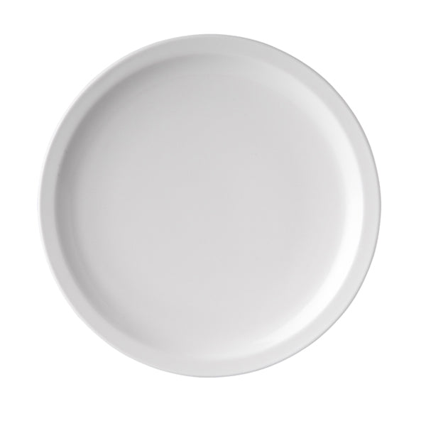Round Plate - Narrow Rim, White, 250mm from Ryner Melamine. Sold in boxes of 6. Hospitality quality at wholesale price with The Flying Fork!