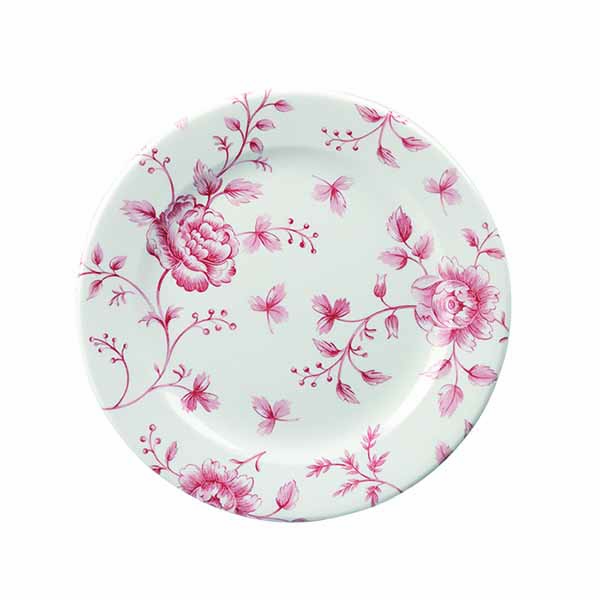 Round Plate - Rose Chintz, Cranberry, 170mm from Churchill. Patterned, made out of Porcelain and sold in boxes of 6. Hospitality quality at wholesale price with The Flying Fork!