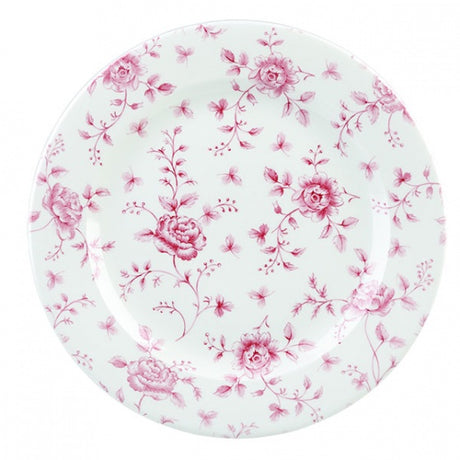 Round Plate - Rose Chintz, Cranberry, 305mm from Churchill. Patterned, made out of Porcelain and sold in boxes of 6. Hospitality quality at wholesale price with The Flying Fork!