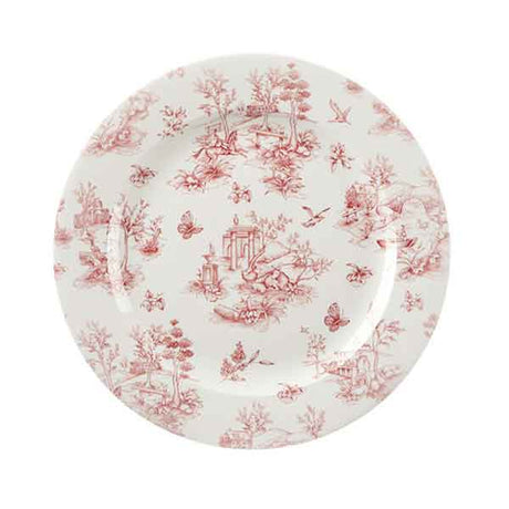 Round Plate - Toile, Cranberry, 305mm from Churchill. Patterned, made out of Porcelain and sold in boxes of 6. Hospitality quality at wholesale price with The Flying Fork!