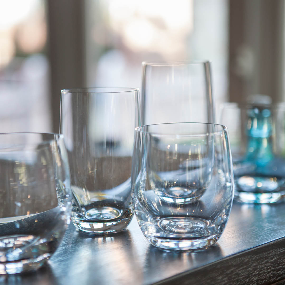blues glassware on bar