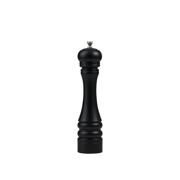 A tall Black Salt-Pepper Grinder made out of sustainable wood presented on a white background