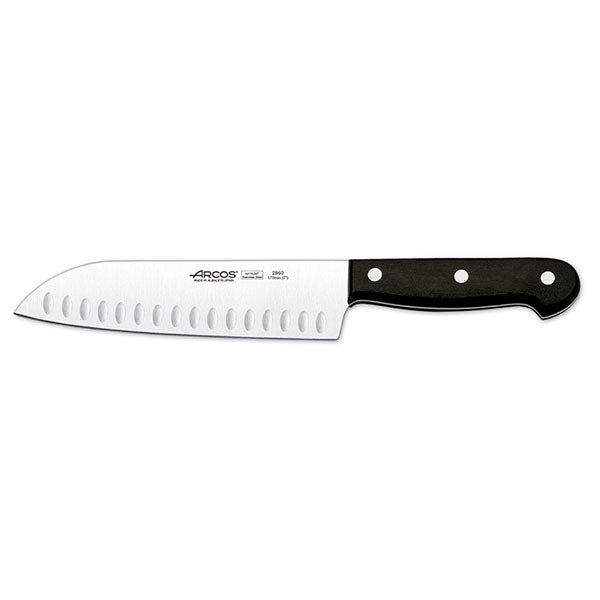 Santoku Knife - 170mm, Granton Edge from Arcos. Sold in boxes of 1. Hospitality quality at wholesale price with The Flying Fork!