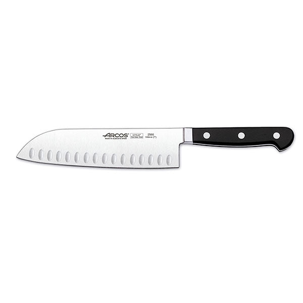 Santoku Knife - 180mm, Granton Edge from Arcos. Sold in boxes of 1. Hospitality quality at wholesale price with The Flying Fork!