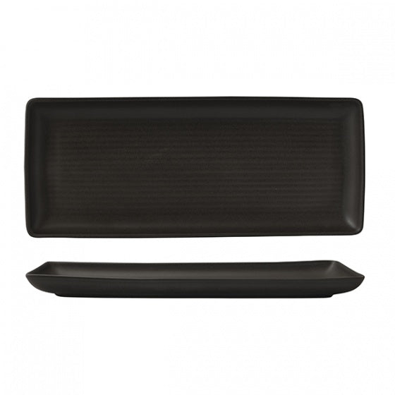 Share Platter - 335x140mm, Zuma Charcoal from Zuma. Ribbed, made out of Ceramic and sold in boxes of 6. Hospitality quality at wholesale price with The Flying Fork!