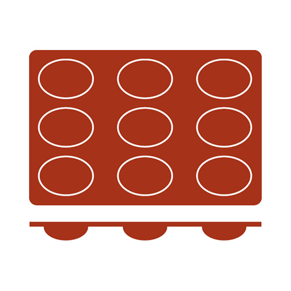 Silicon Mould - Oval, 9 Cup from Frenti. Non-Stick and sold in boxes of 1. Hospitality quality at wholesale price with The Flying Fork!