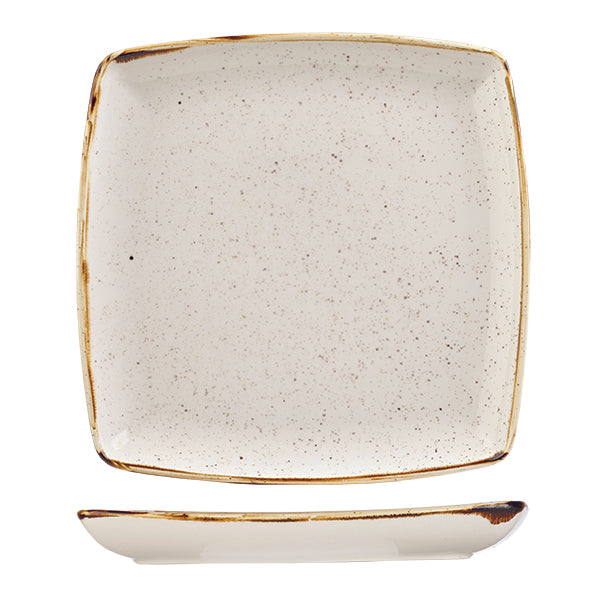 Deep Square Plate - 268mm, Barley White, Stonecast from Churchill. Vitrified, made out of Porcelain and sold in boxes of 3. Hospitality quality at wholesale price with The Flying Fork!