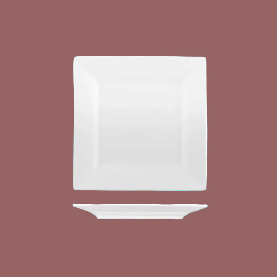 Square white plate on blue background