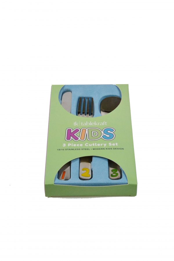 Cutlery Set - 3 Pce, 123 Design, Kids from tablekraft. made out of Stainless Steel and sold in boxes of 1. Hospitality quality at wholesale price with The Flying Fork!