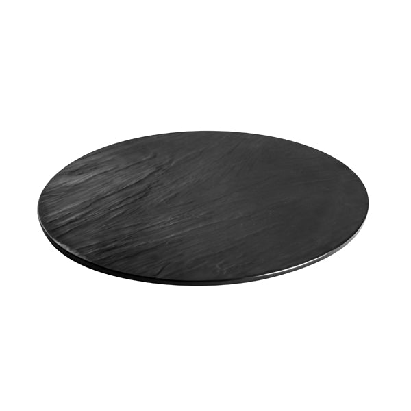Taroko Round Platter - Black, 430mm from Ryner Melamine. Sold in boxes of 3. Hospitality quality at wholesale price with The Flying Fork!