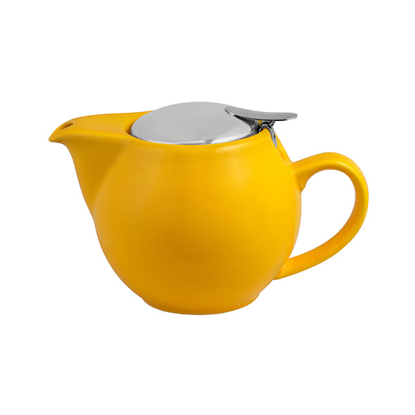 Yellow teapot on white background