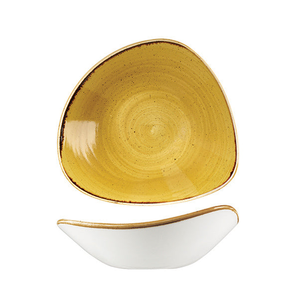 Triangular Bowl - 600ml, Mustard Seed Yellow, Stonecast from Churchill. Vitrified, made out of Porcelain and sold in boxes of 3. Hospitality quality at wholesale price with The Flying Fork!
