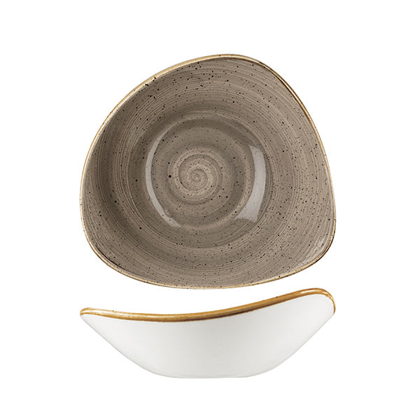 Triangular Bowl - 600ml, Peppercorn grey, Stonecast from Churchill. Vitrified, made out of Porcelain and sold in boxes of 6. Hospitality quality at wholesale price with The Flying Fork!