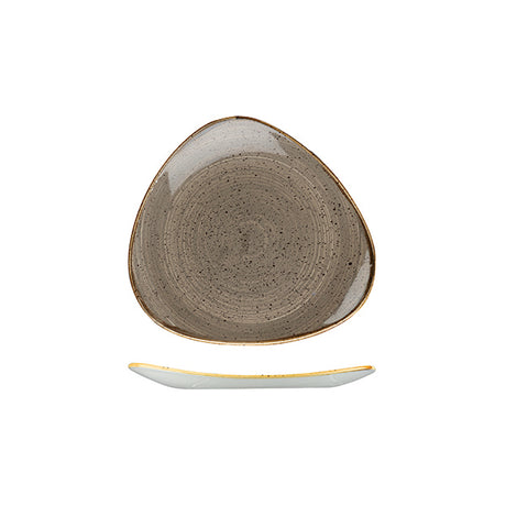 Triangular Plate - 192mm, Peppercorn grey, Stonecast from Churchill. Vitrified, made out of Porcelain and sold in boxes of 6. Hospitality quality at wholesale price with The Flying Fork!