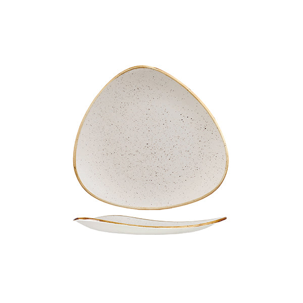Triangular Plate - 192mm, Barley White, Stonecast from Churchill. Vitrified, made out of Porcelain and sold in boxes of 6. Hospitality quality at wholesale price with The Flying Fork!