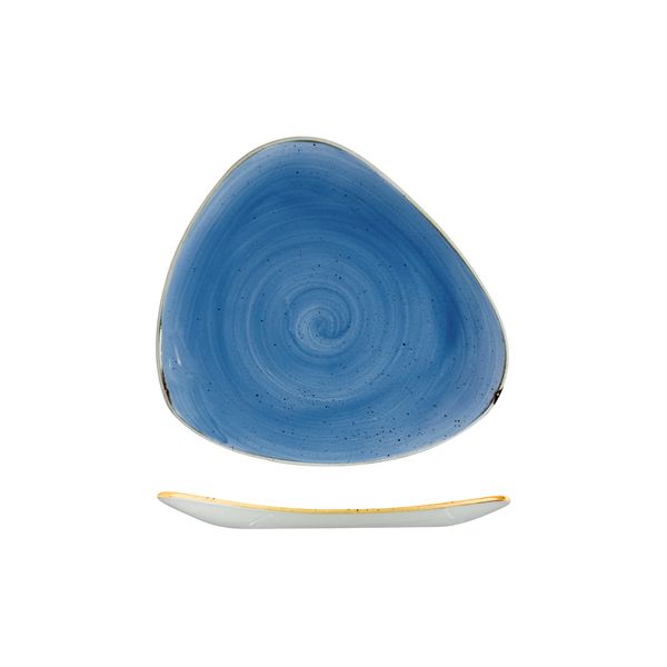 Triangular Plate - 229mm, Cornflower Blue, Stonecast from Churchill. Vitrified, made out of Porcelain and sold in boxes of 6. Hospitality quality at wholesale price with The Flying Fork!