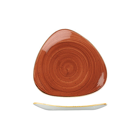 Triangular Plate - 229mm, Spiced Orange, Stonecast from Churchill. Vitrified, made out of Porcelain and sold in boxes of 6. Hospitality quality at wholesale price with The Flying Fork!