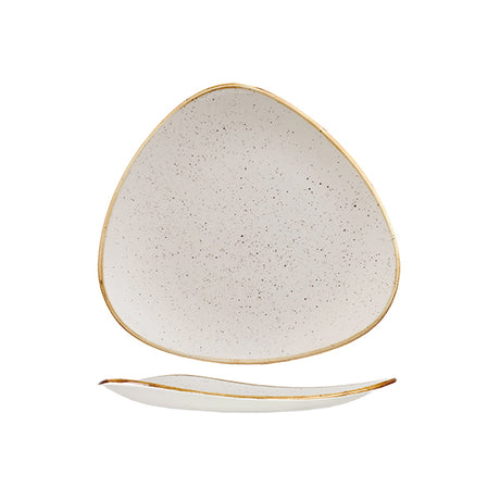 Triangular Plate - 229mm, Barley White, Stonecast from Churchill. Vitrified, made out of Porcelain and sold in boxes of 6. Hospitality quality at wholesale price with The Flying Fork!