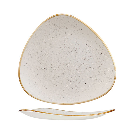 Triangular Plate - 260mm, Barley White, Stonecast from Churchill. Vitrified, made out of Porcelain and sold in boxes of 6. Hospitality quality at wholesale price with The Flying Fork!