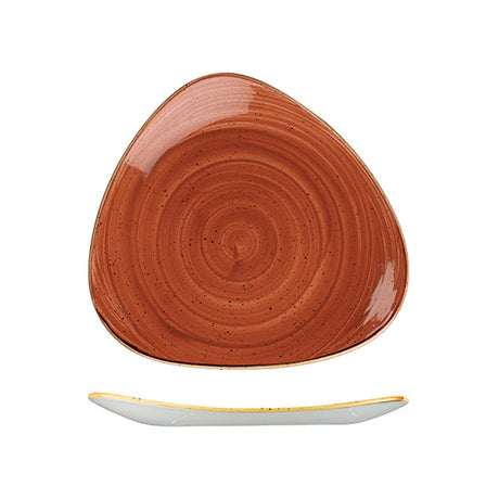 Triangular Plate - 265mm, Spiced Orange, Stonecast from Churchill. Vitrified, made out of Porcelain and sold in boxes of 6. Hospitality quality at wholesale price with The Flying Fork!