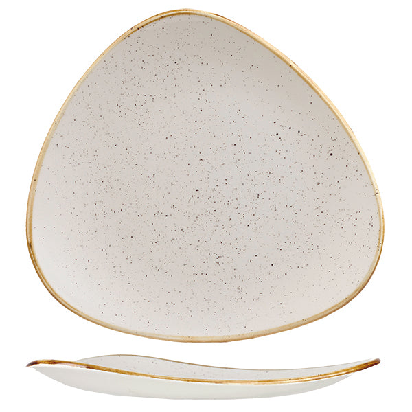 Triangular Plate - 300mm, Barley White, Stonecast from Churchill. Vitrified, made out of Porcelain and sold in boxes of 6. Hospitality quality at wholesale price with The Flying Fork!