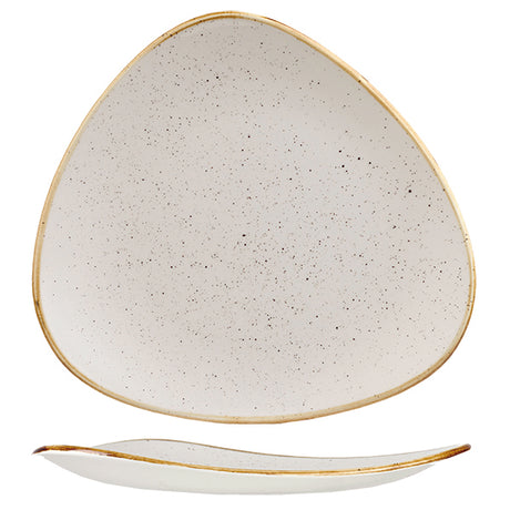Triangular Plate - 300mm, Barley White, Stonecast from Churchill. Vitrified, made out of Porcelain and sold in boxes of 6. Hospitality quality at wholesale price with The Flying Fork!