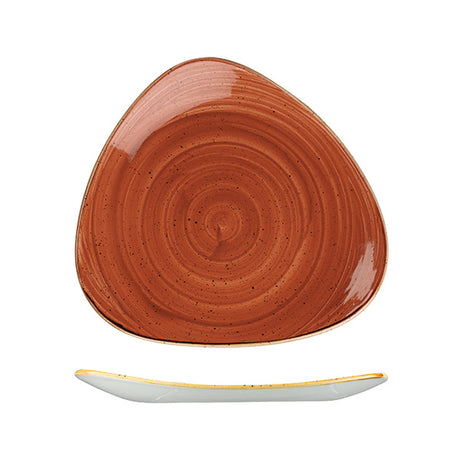 Triangular Plate - 311mm, Spiced Orange, Stonecast from Churchill. Vitrified, made out of Porcelain and sold in boxes of 3. Hospitality quality at wholesale price with The Flying Fork!