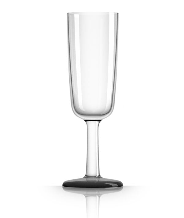 Unbreakable Flute Glass with Black Base 180ml from Palm Products. made out of Tritan - BPA Free and sold in boxes of 4. Hospitality quality at wholesale price with The Flying Fork!