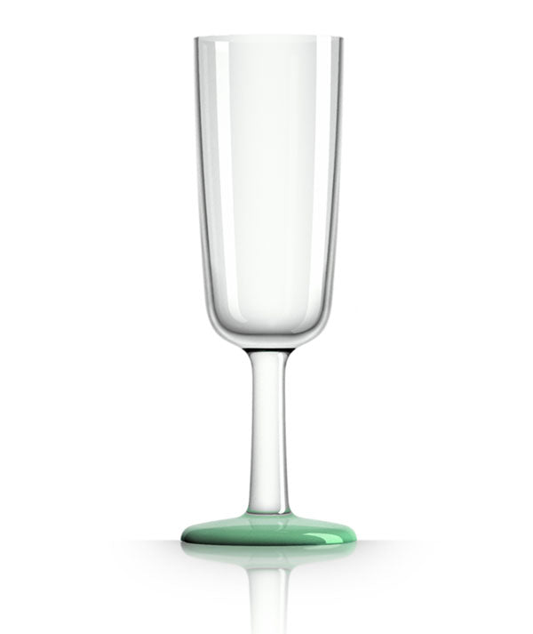 Unbreakable Flute Glass with Green Glow in the Dark Base 180ml from Palm Products. made out of Tritan - BPA Free and sold in boxes of 4. Hospitality quality at wholesale price with The Flying Fork!