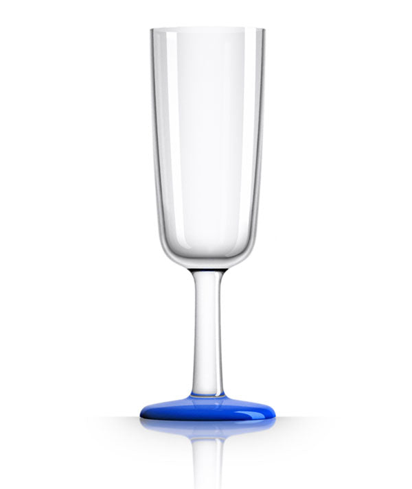 Unbreakable Flute Glass with Navy Blue Base 180ml from Palm Products. made out of Tritan - BPA Free and sold in boxes of 4. Hospitality quality at wholesale price with The Flying Fork!