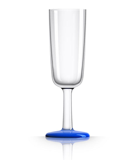 Unbreakable Flute Glass with Navy Blue Base 180ml from Palm Products. made out of Tritan - BPA Free and sold in boxes of 4. Hospitality quality at wholesale price with The Flying Fork!