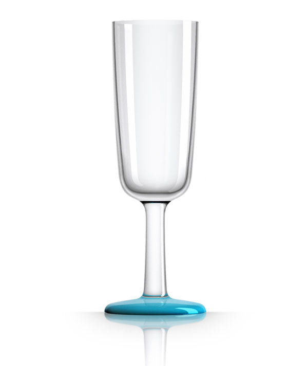 Unbreakable Flute Glass with Vivid Blue Base 180ml from Palm Products. made out of Tritan - BPA Free and sold in boxes of 4. Hospitality quality at wholesale price with The Flying Fork!
